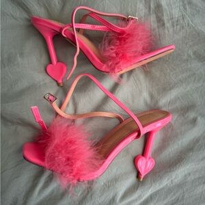 Pink Feathered Women's Heels